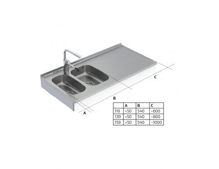Dimensions - Wall Mounted Cranked Height Adjustable Sink Module 6350-ESG