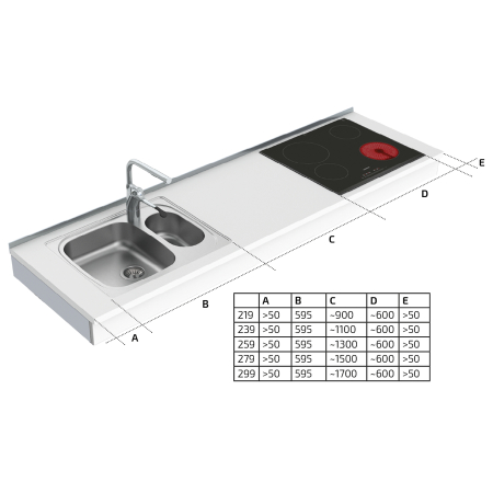 Dimensions - Wall Mounted Manual Adjustable Combi Kitchen 6380-ES20S4